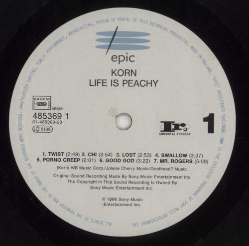 Korn Life Is Peachy vinyl LP album (LP record) UK KORLPLI120773