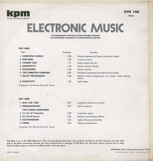 KPM Library Electronic Music vinyl LP album (LP record) UK KP1LPEL563953