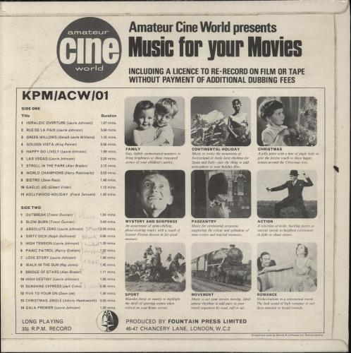 KPM Library Music For Your Movies vinyl LP album (LP record) UK KP1LPMU632237