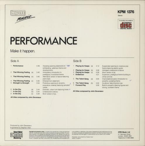 KPM Library Performance vinyl LP album (LP record) UK KP1LPPE893822