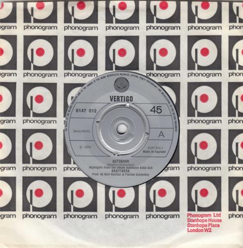 Kraftwerk Autobahn - Paper Label 7" vinyl single (7 inch record / 45) UK KRA07AU614825