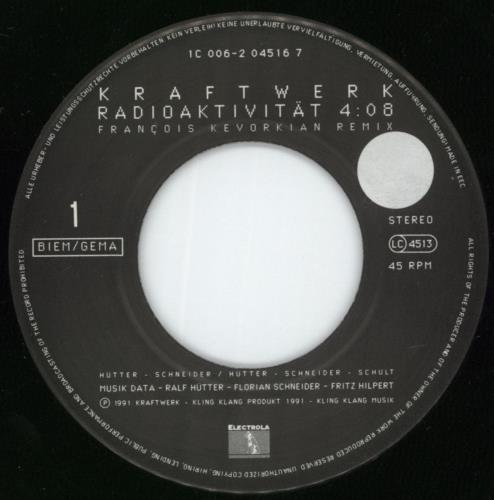 Kraftwerk Radioaktivitat (Remixes) 7" vinyl single (7 inch record / 45) UK KRA07RA865608