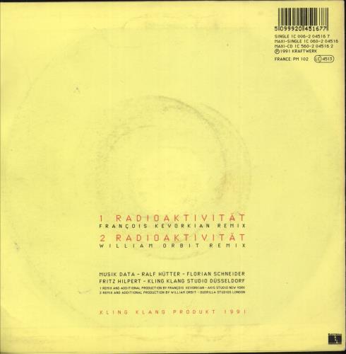 Kraftwerk Radioaktivitat (Remixes) 7" vinyl single (7 inch record / 45) UK KRA07RA865608
