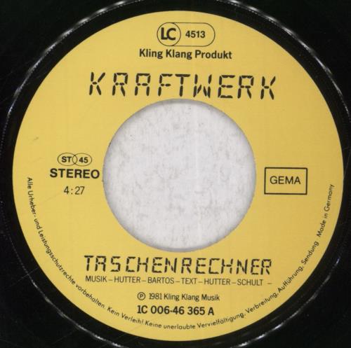 Kraftwerk Taschenrechner 7" vinyl single (7 inch record / 45) German KRA07TA43649