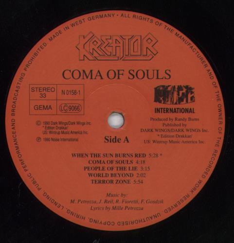 Kreator Coma Of Souls + Lyric & Merch Insert vinyl LP album (LP record) German KR6LPCO822356