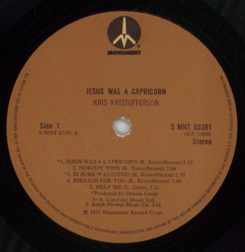 Kris Kristofferson Jesus Was A Capricorn vinyl LP album (LP record) UK KRSLPJE478731