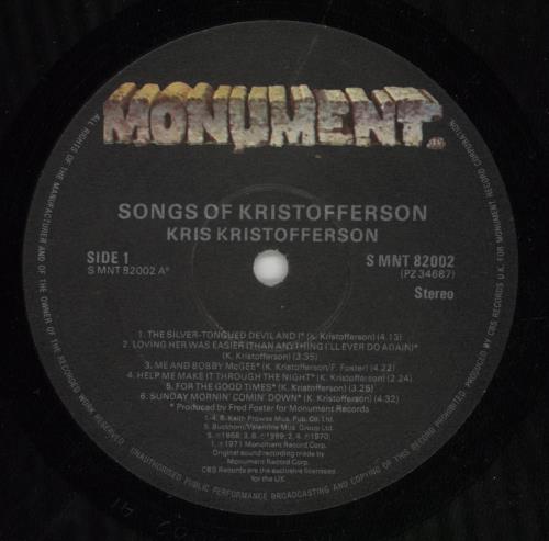 Kris Kristofferson Songs Of Kristofferson - Gold Stamp vinyl LP album (LP record) UK KRSLPSO867123