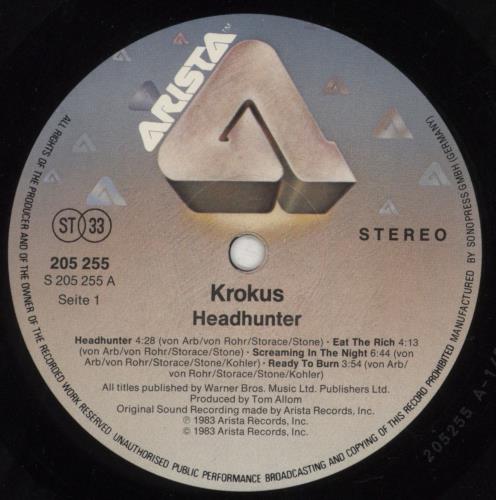 Krokus Headhunter vinyl LP album (LP record) German KROLPHE289198