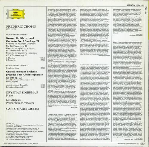 Krystian Zimerman Chopin: Klavierkonzert / Andante Spianato Et Grande Polonaise Brillante vinyl LP album (LP record) German ZR-LPCH770916