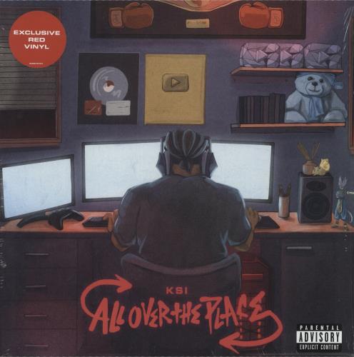 KSI All Over The Place - Red Vinyl - Autographed Print vinyl LP album (LP record) UK 4UKLPAL881254