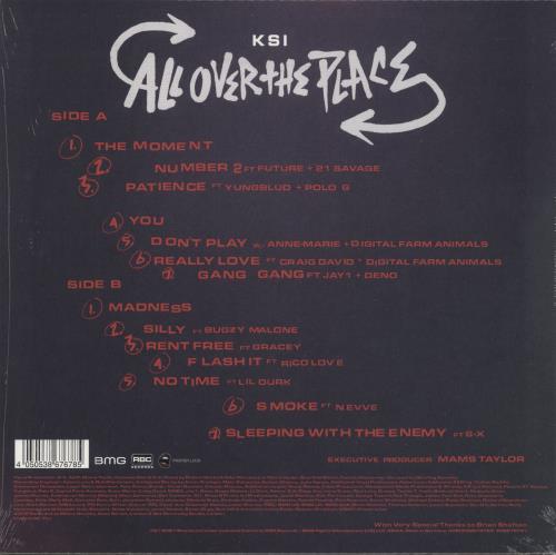 KSI All Over The Place - Red Vinyl - Autographed Print vinyl LP album (LP record) UK 4UKLPAL881254