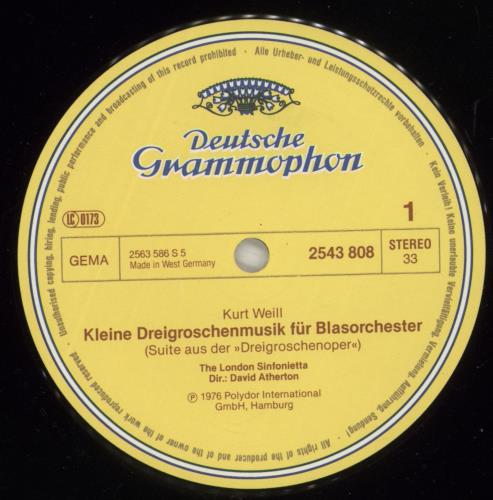 Kurt Weill Kurt Weill: Kleine Dreigroschenmusik / Violin Concerto vinyl LP album (LP record) German KU0LPKU874995