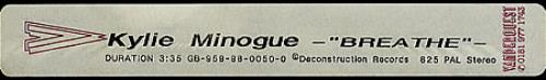 Kylie Minogue Breathe video (VHS or PAL or NTSC) UK KYLVIBR155685