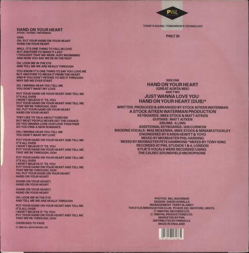 Kylie Minogue Hand On Your Heart - Heartache Mix 12" vinyl single (12 inch record / Maxi-single) UK KYL12HA08869