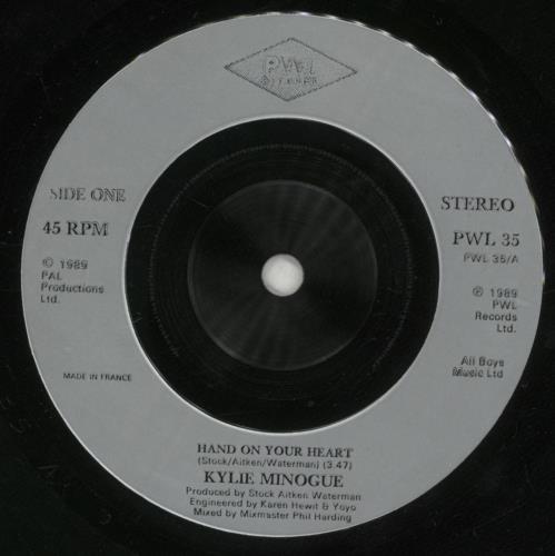 Kylie Minogue Hand On Your Heart 7" vinyl single (7 inch record / 45) UK KYL07HA45816