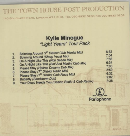 Kylie Minogue Light Years - Tour Pack CD-R acetate UK KYLCRLI196184