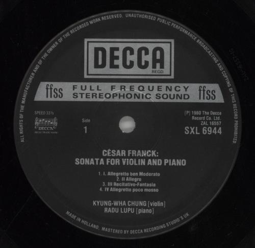 Kyung-Wha Chung Franck: Sonata For Violin & Piano In A Major / Debussy: Sonata For Violin & Piano vinyl LP album (LP record) Dutch KY0LPFR859993