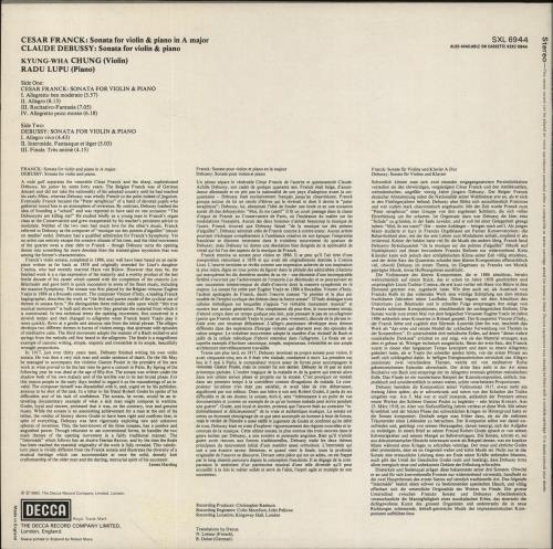 Kyung-Wha Chung Franck: Sonata For Violin & Piano In A Major / Debussy: Sonata For Violin & Piano vinyl LP album (LP record) Dutch KY0LPFR859993