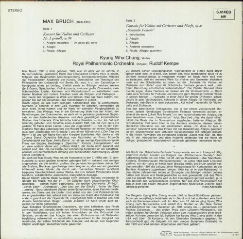 Kyung-Wha Chung ViolinKonzert Nr. 1/ Schottische Fantasie (Violin Concerto/ Scottish Fantasia) vinyl LP album (LP record) UK KY0LPVI795004