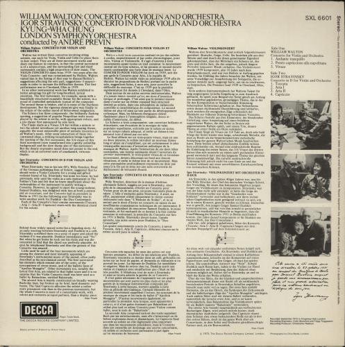 Kyung-Wha Chung Walton: Violin Concerto / Stravinsky: Violin Concerto vinyl LP album (LP record) Dutch KY0LPWA875181
