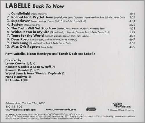 Labelle Back To Now CD album (CDLP) US LBLCDBA452445