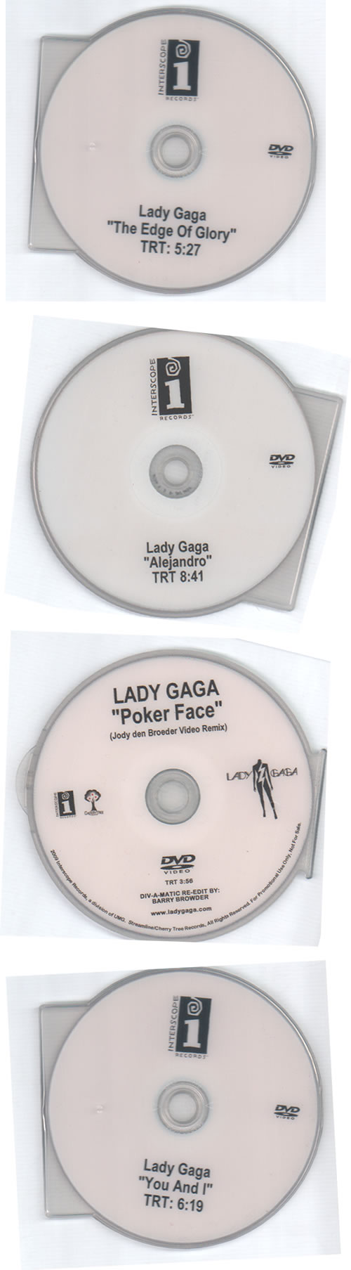 Lady Gaga Quantity of Five Promotional DVD Singles promo DVD-R US LGQDRQU633987