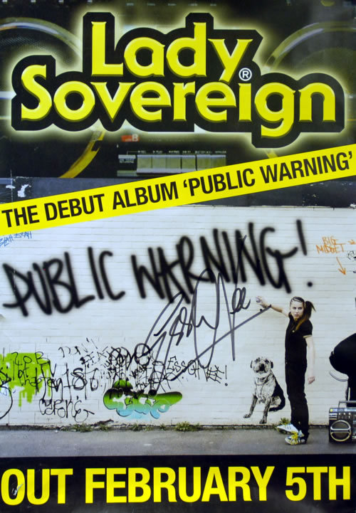 Lady Sovereign Public Warning - Autographed poster UK LDVPOPU617747