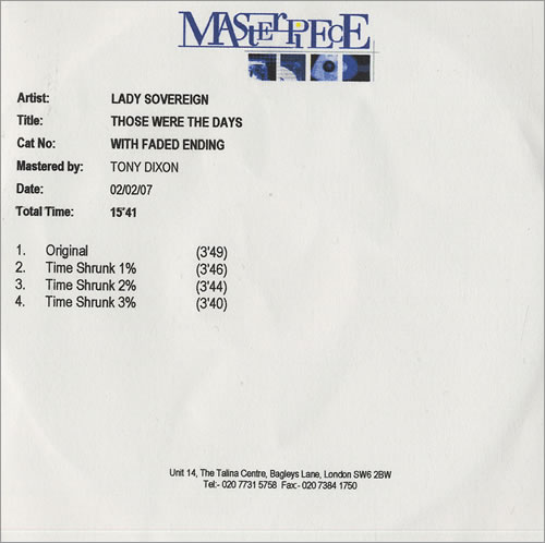 Lady Sovereign Those Were The Days CD-R acetate UK LDVCRTH471333