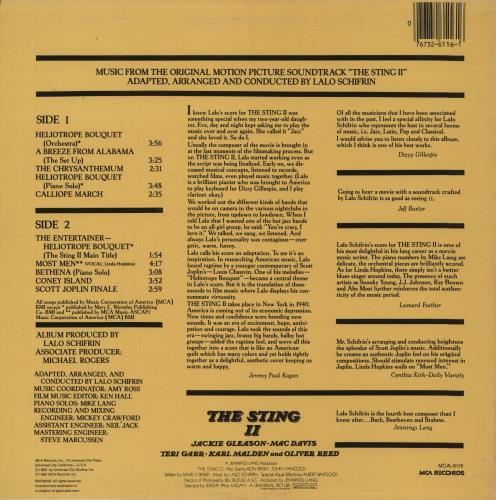Lalo Schifrin The Sting II - Promo Stamped vinyl LP album (LP record) US LALLPTH878585