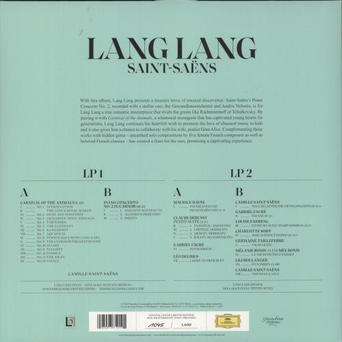 Lang Lang Saint-Saens - 180 Gram Clear Vinyl 2-LP vinyl record set (Double LP Album) UK 1A22LSA874577