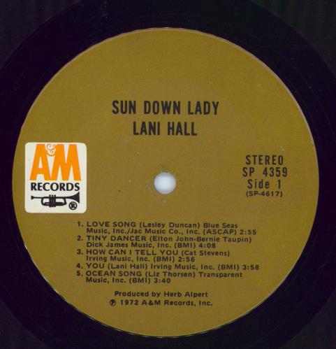 Lani Hall Sun Down Lady vinyl LP album (LP record) US L7PLPSU774592