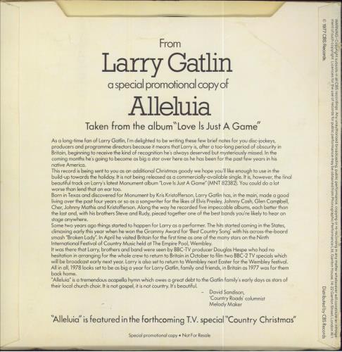 Larry Gatlin Alleluia + P/S 7" vinyl single (7 inch record / 45) UK LPW07AL791900