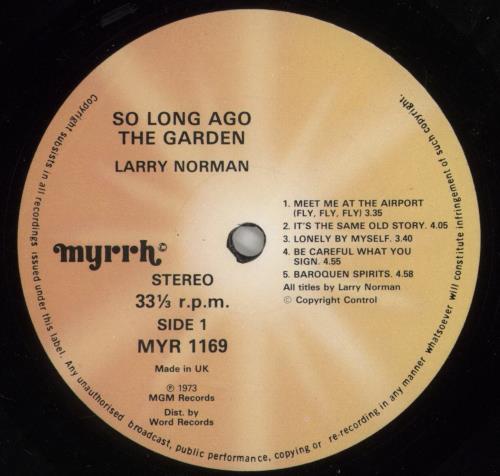 Larry Norman So Long Ago The Garden vinyl LP album (LP record) UK LD-LPSO647101