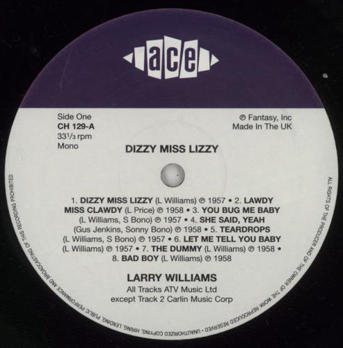 Larry Williams Dizzy Miss Lizzy vinyl LP album (LP record) UK 1LWLPDI705026