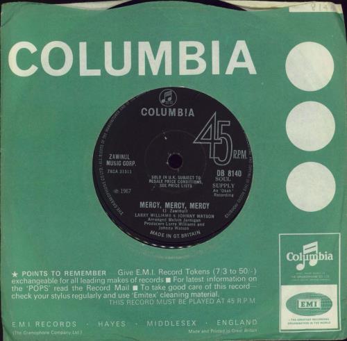 Larry Williams Mercy, Mercy, Mercy 7" vinyl single (7 inch record / 45) UK 1LW07ME769895