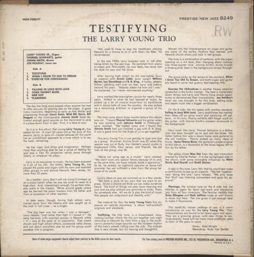 Larry Young Testifying vinyl LP album (LP record) US OG8LPTE889545
