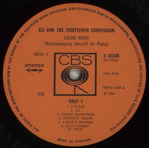 Laura Nyro Eli And The Thirteenth Confession - 1st vinyl LP album (LP record) UK NYRLPEL545434