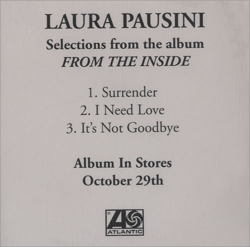 Laura Pausini From The Inside Sampler CD-R acetate US LUPCRFR470837