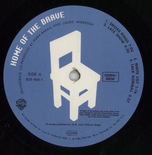 Laurie Anderson Home Of The Brave vinyl LP album (LP record) German LUALPHO862447