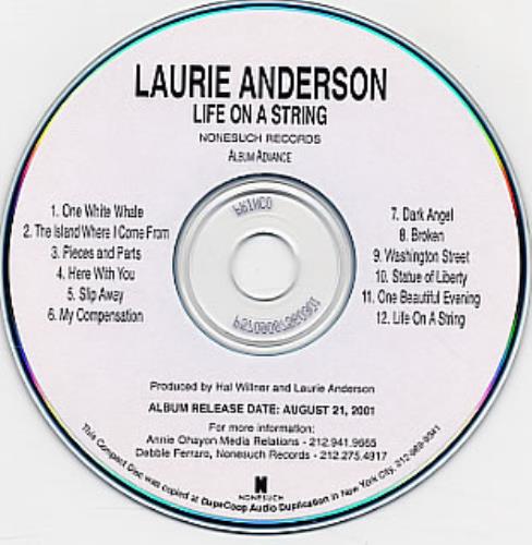 Laurie Anderson Life On A String CD-R acetate US LUACRLI192356