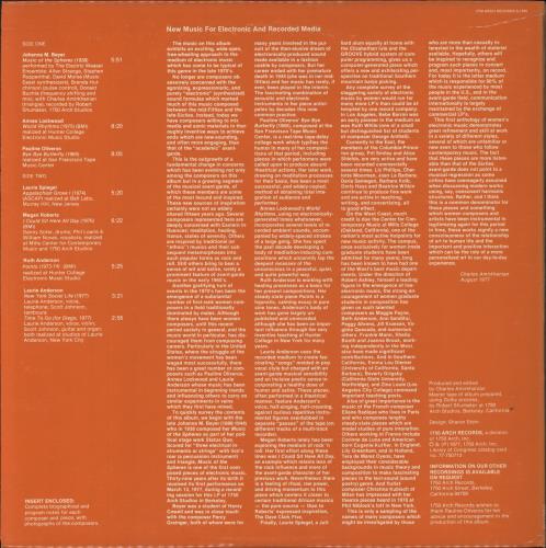 Laurie Anderson New Music For Electronic And Recorded Media vinyl LP album (LP record) US LUALPNE795948