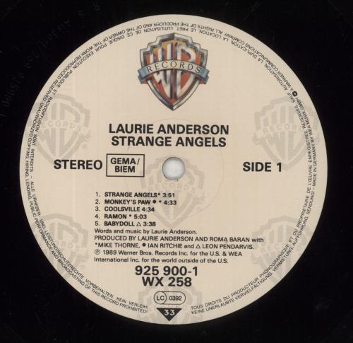 Laurie Anderson Strange Angels - Promo Stickered vinyl LP album (LP record) UK LUALPST856595