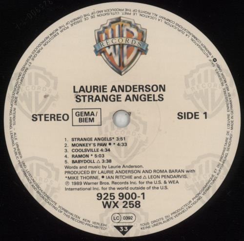 Laurie Anderson Strange Angels vinyl LP album (LP record) UK LUALPST495384
