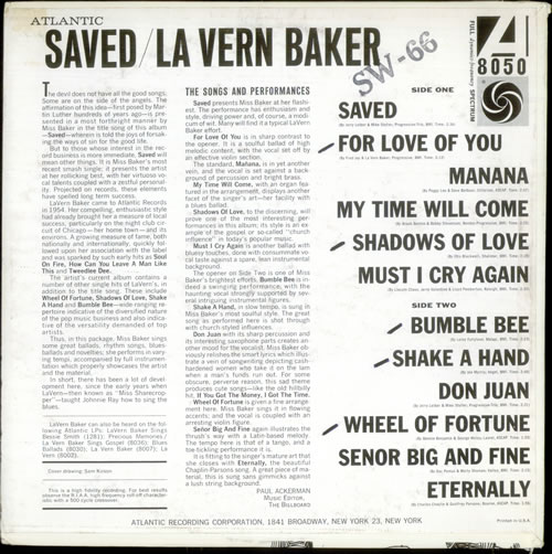 LaVern Baker Saved vinyl LP album (LP record) US LVKLPSA535476