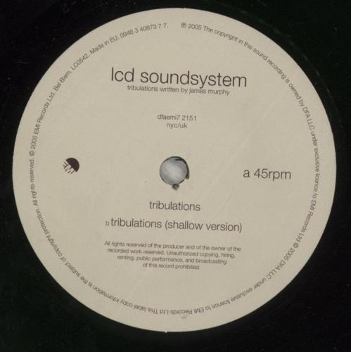 LCD Soundsystem Tribulations 7" vinyl single (7 inch record / 45) UK CDS07TR886001