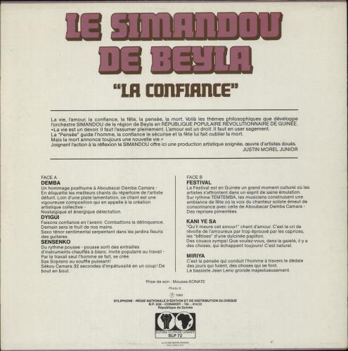 Le Simandou De Beyla La Confiance vinyl LP album (LP record) French 7KCLPLA881688