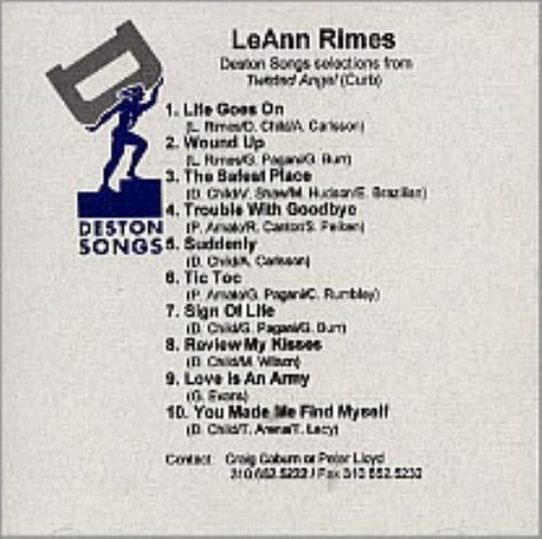 Leann Rimes Deston Song Selections From Twisted Angel CD-R acetate US LRICRDE230767