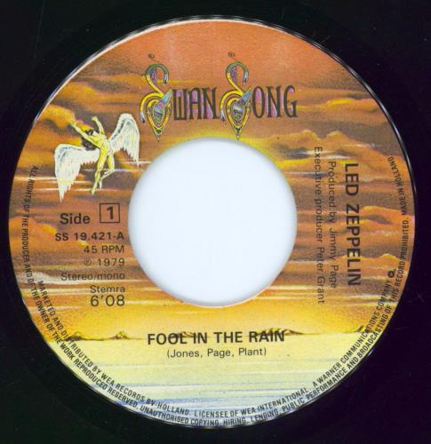 Led Zeppelin Fool In The Rain + Sleeve 7" vinyl single (7 inch record / 45) Dutch ZEP07FO220297