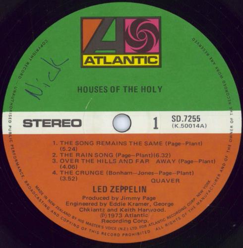 Led Zeppelin Houses Of The Holy vinyl LP album (LP record) New Zealand ZEPLPHO794190