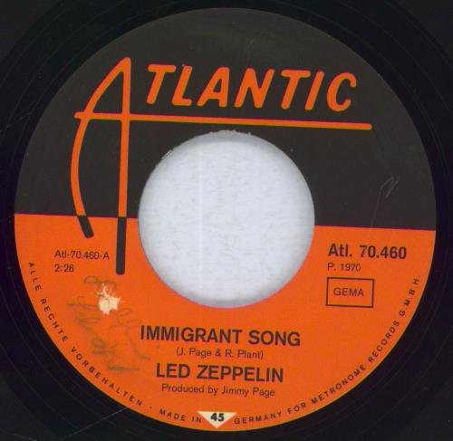 Led Zeppelin Immigrant Song 7" vinyl single (7 inch record / 45) German ZEP07IM228998